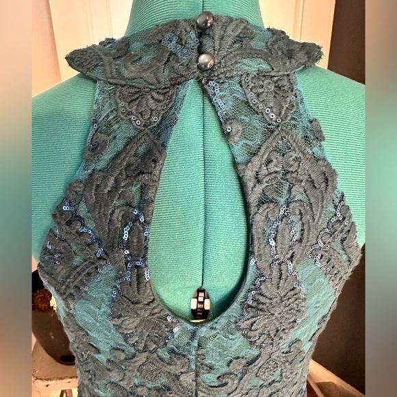 Altar'd State Teal with Blue Sequence Lace Holiday Dress Size small - Picture 8 of 11